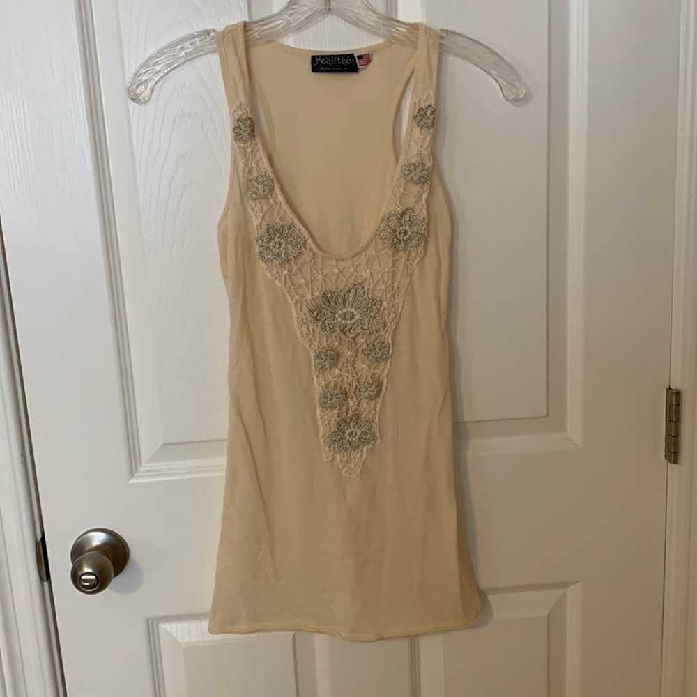 Realitee Racerback Tank Top with Flower Detail